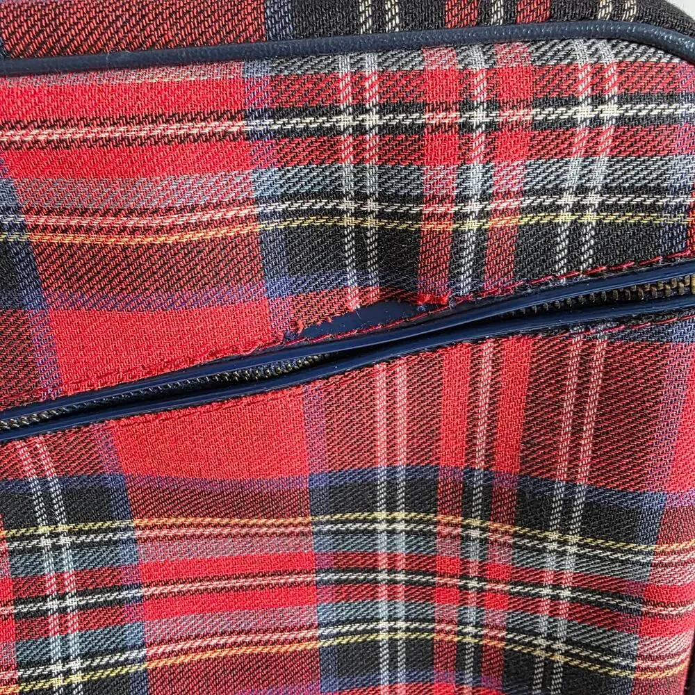 Vintage Red Plaid Travel Suitcase Carry On Luggage Train Case Locking